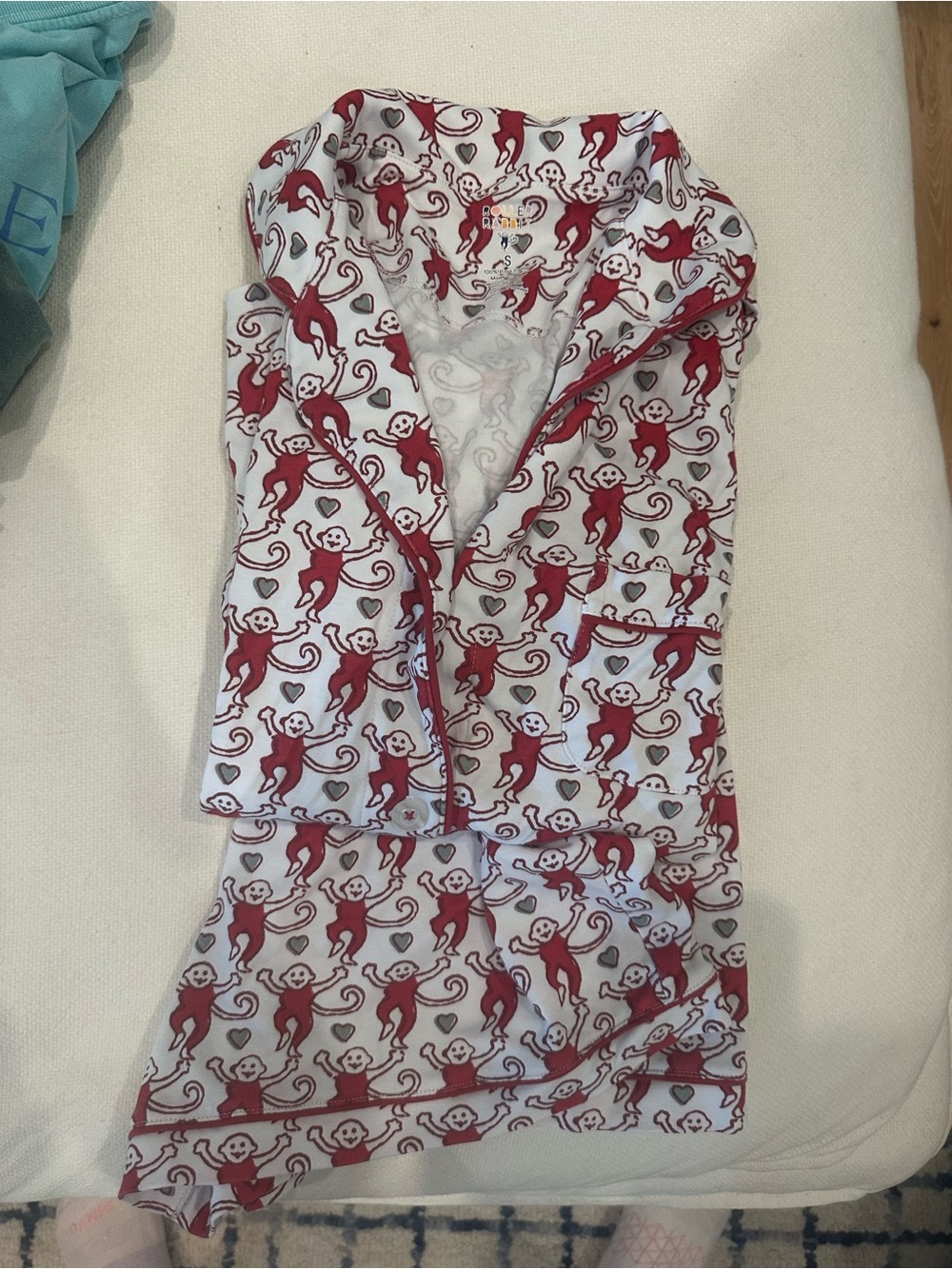 Roller Rabbit Red and White Monkey Print Pajama Set